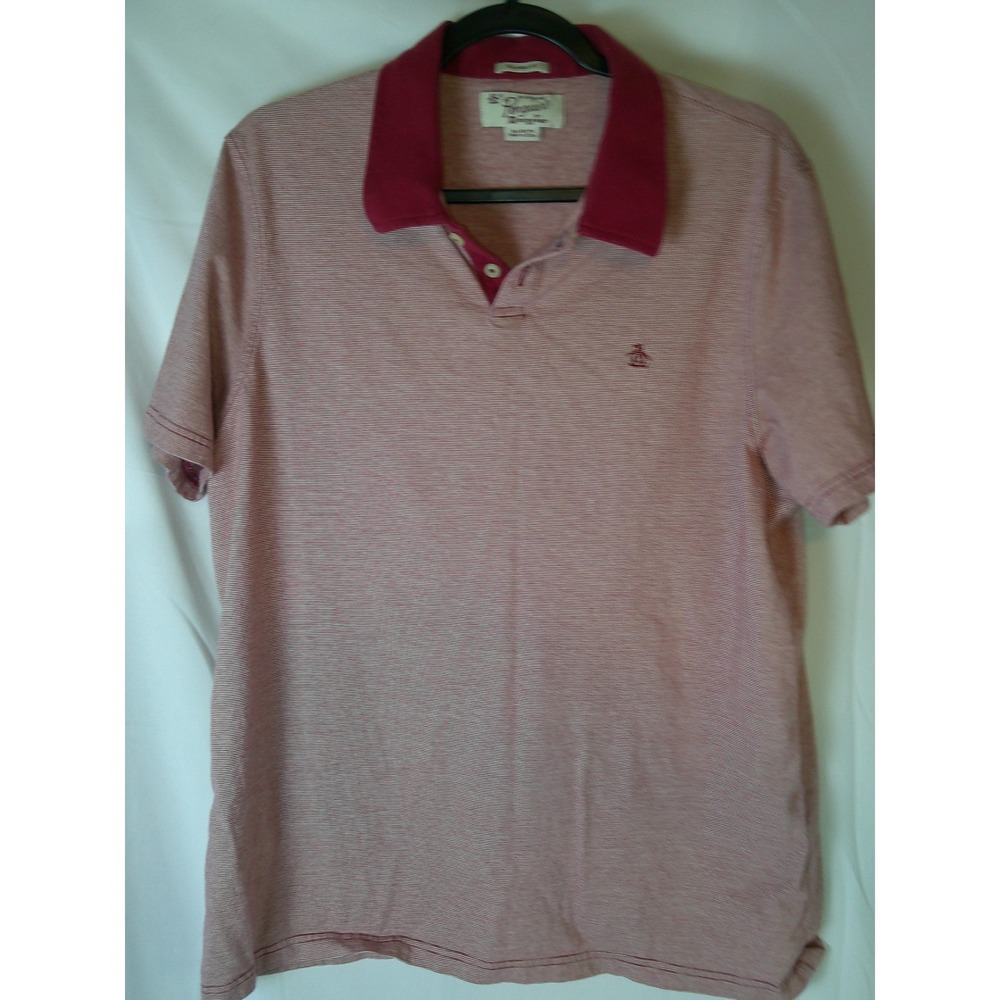 Vintage Original Penguin Mens Polo Shirt Red Striped Classic Fit Short Sleeve XL